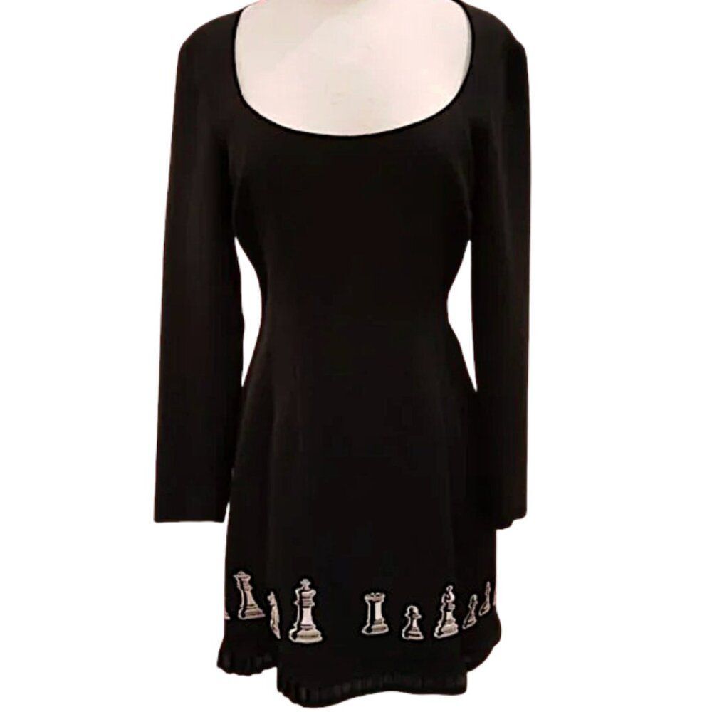 NICOLE MILLER Vintage 1990's  Black & White 'Wednesday Addams Chess Dress Size 4